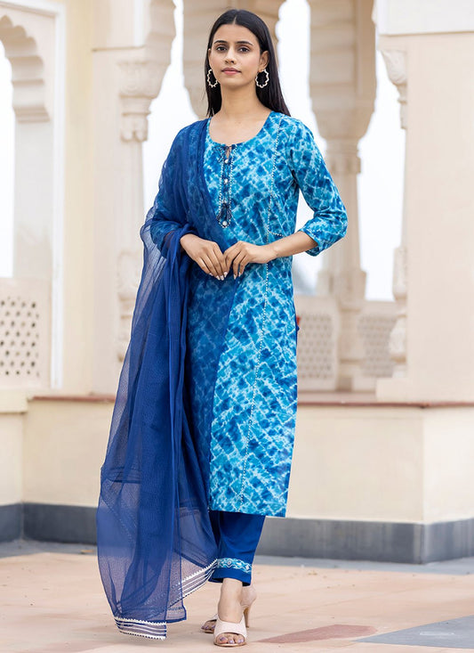 Salwar Suit Cotton Blue Print Salwar Kameez