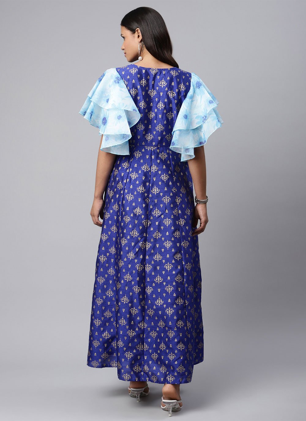 Floor Length Kurti Poly Silk Blue Print Kurtis