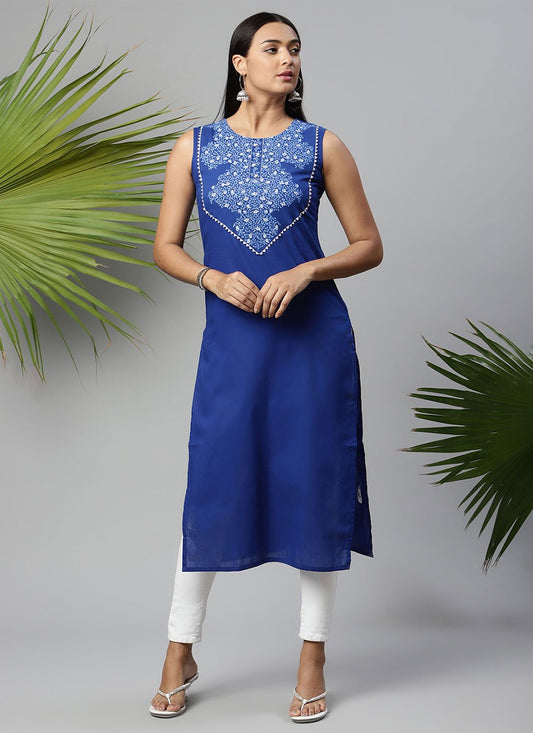 Casual Kurti Cotton Blue Print Kurtis