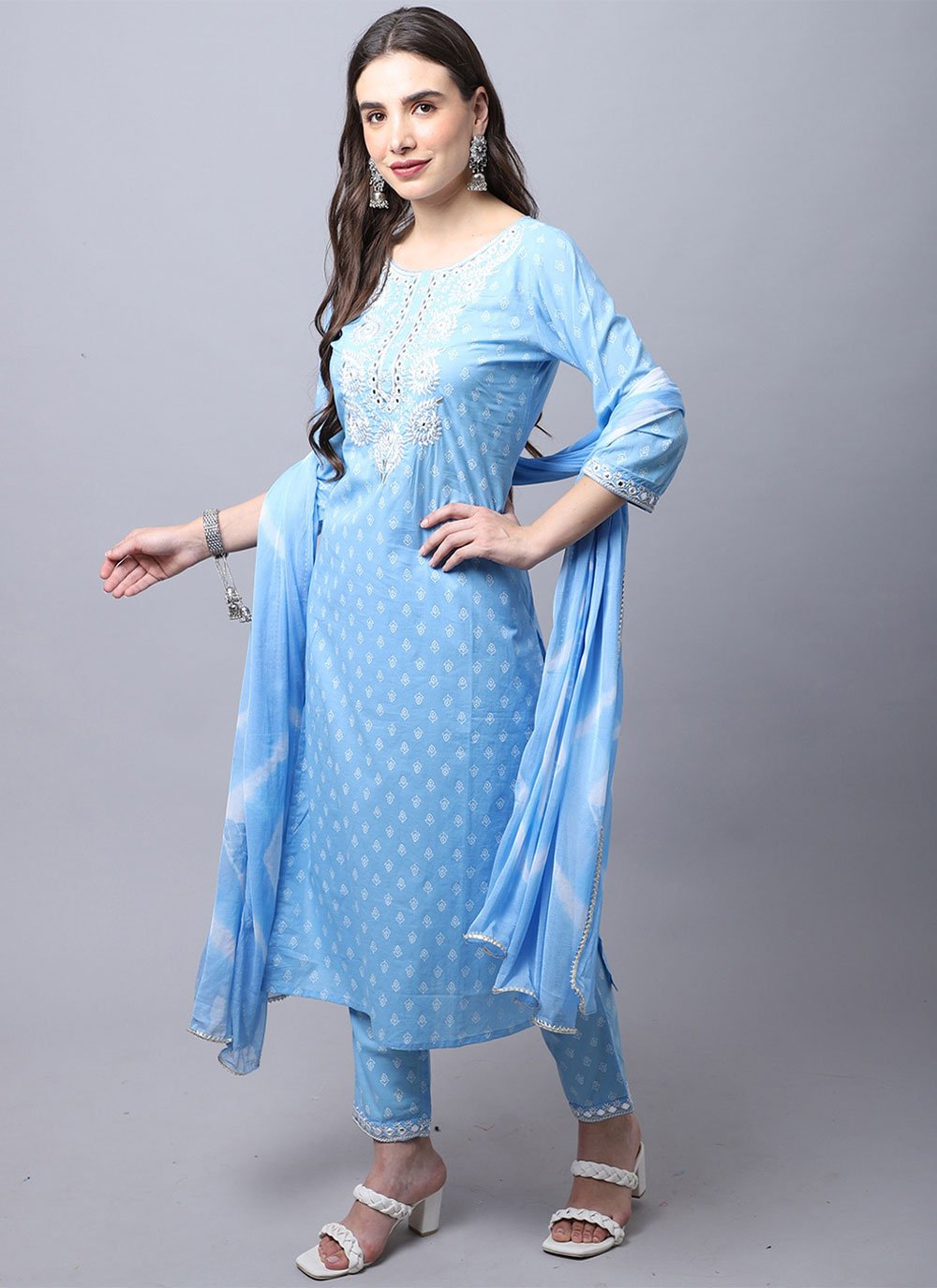 Salwar Suit Cotton Blue Print Salwar Kameez