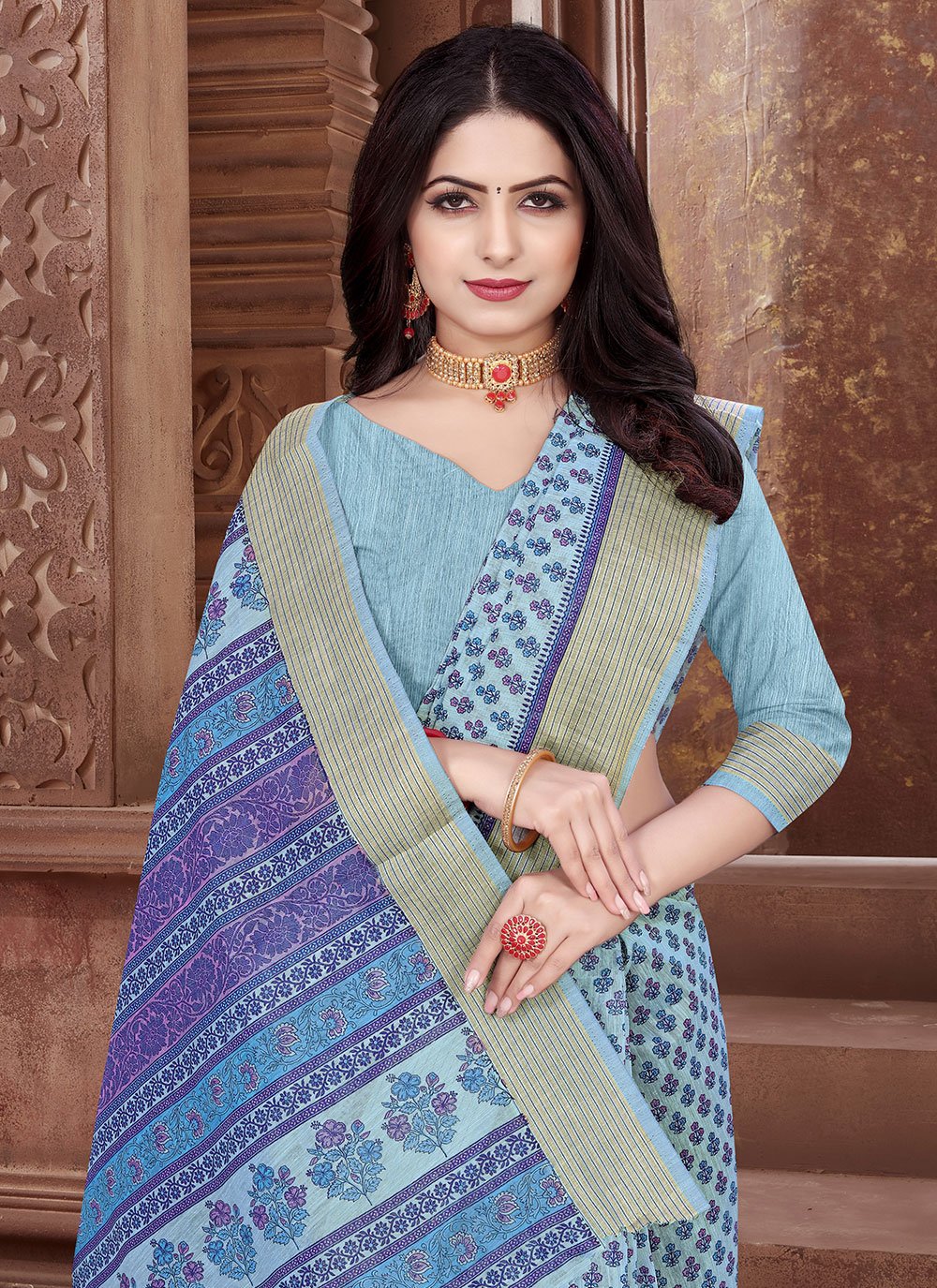 Casual Cotton Blue Print Saree