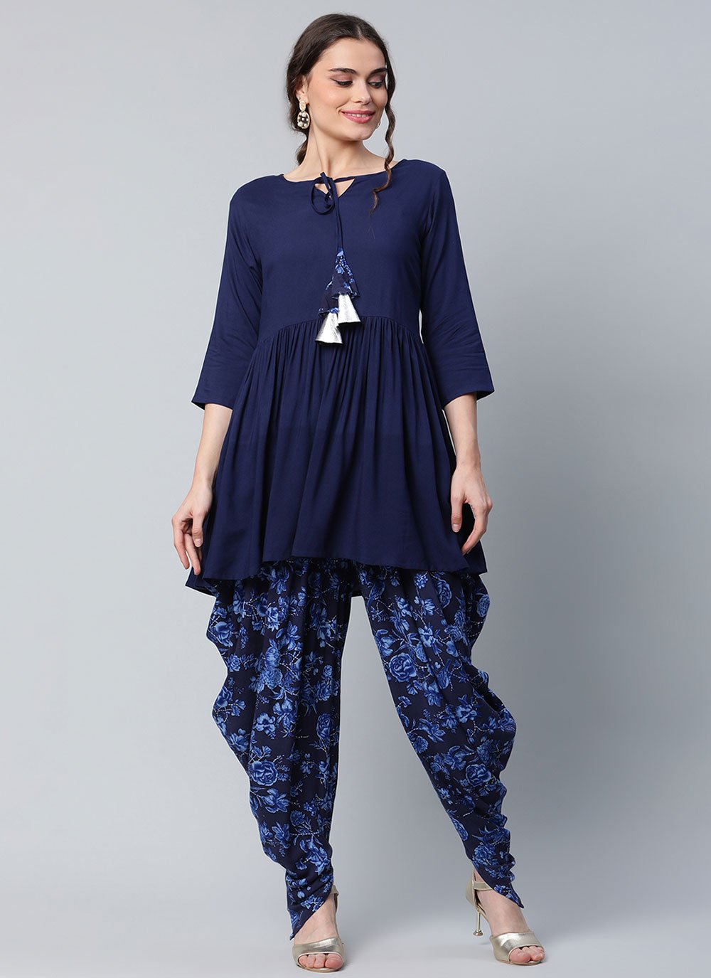 Designer Kurti Rayon Blue Print Kurtis