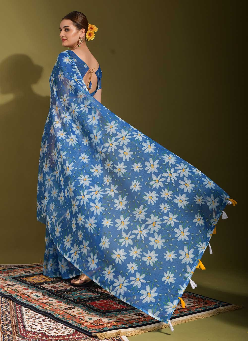 Contemporary Linen Blue Print Saree