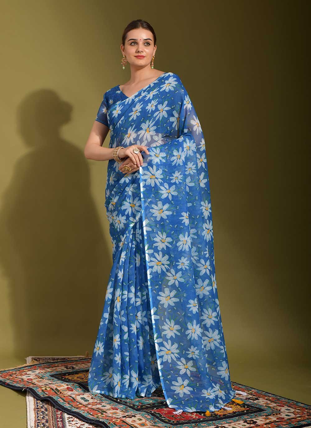 Contemporary Linen Blue Print Saree