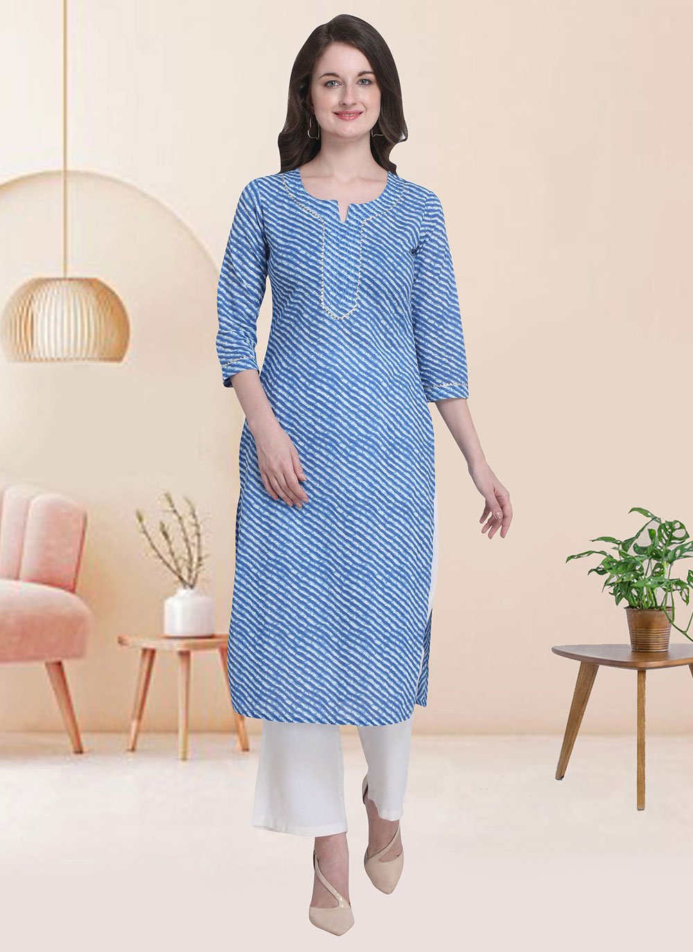 Casual Kurti Cotton Blue Print Kurtis