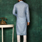 Kurta Pyjama Cotton Blue Print Mens