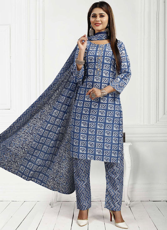 Salwar Suit Cotton Blue Print Salwar Kameez