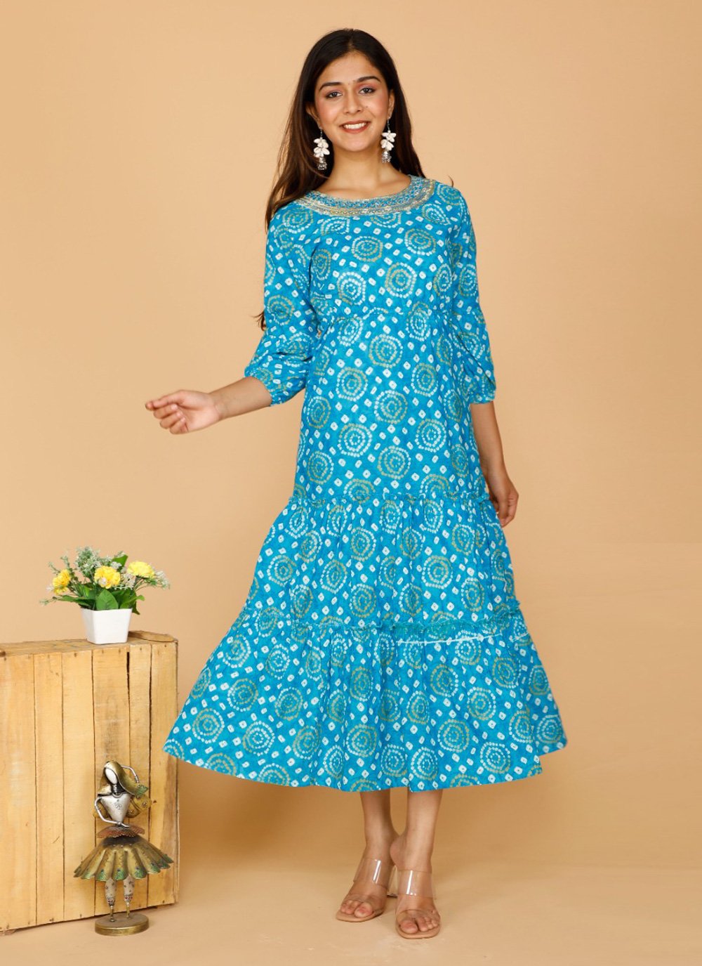 Designer Kurti Cotton Blue Print Kurtis