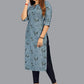 Designer Kurti Faux Crepe Blue Print Kurtis