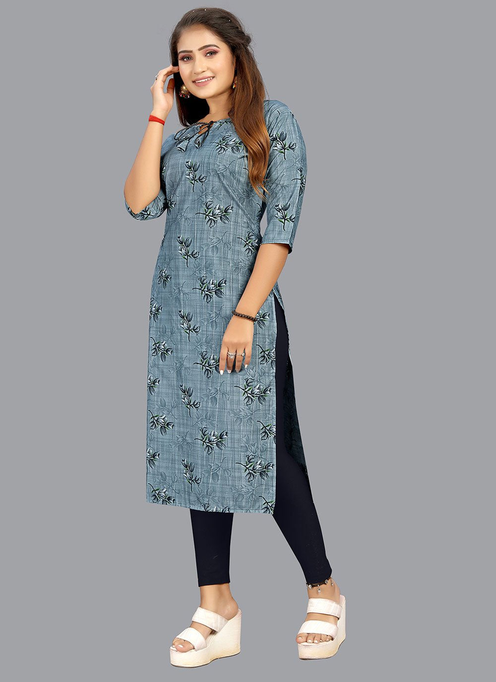 Designer Kurti Faux Crepe Blue Print Kurtis