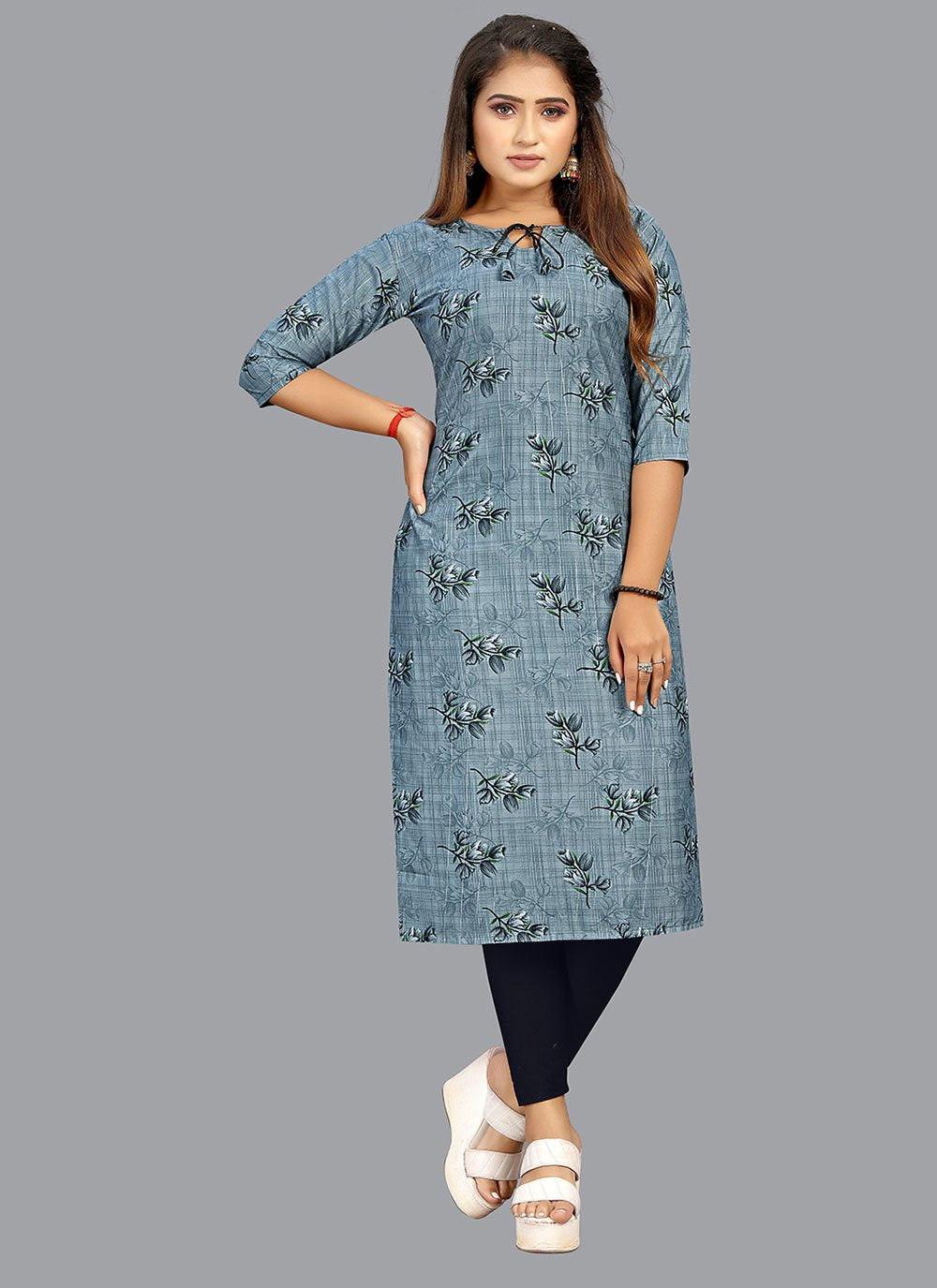 Designer Kurti Faux Crepe Blue Print Kurtis