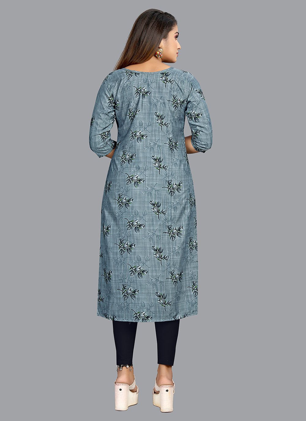 Designer Kurti Faux Crepe Blue Print Kurtis