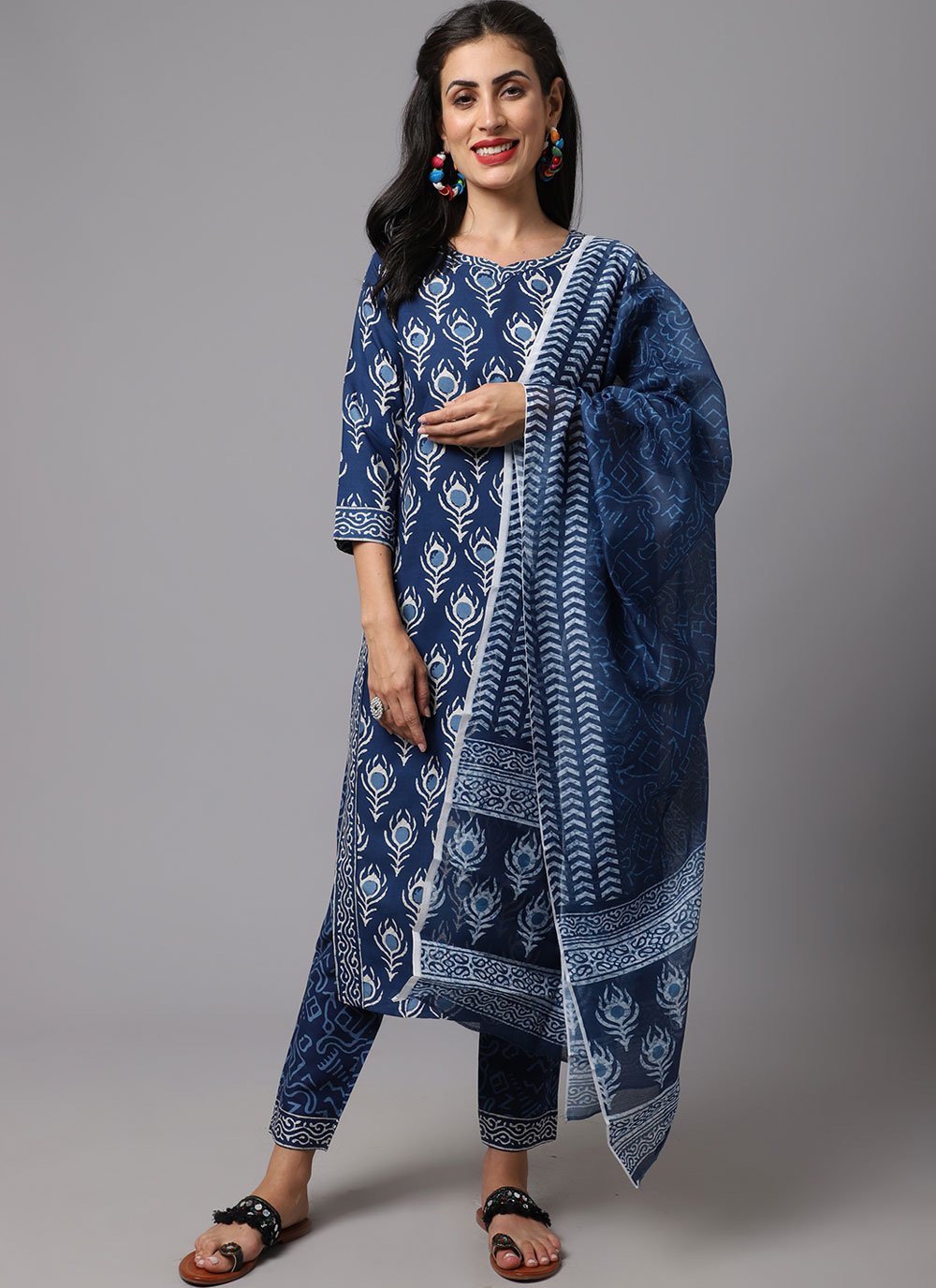 Pant Style Suit Rayon Blue Print Salwar Kameez