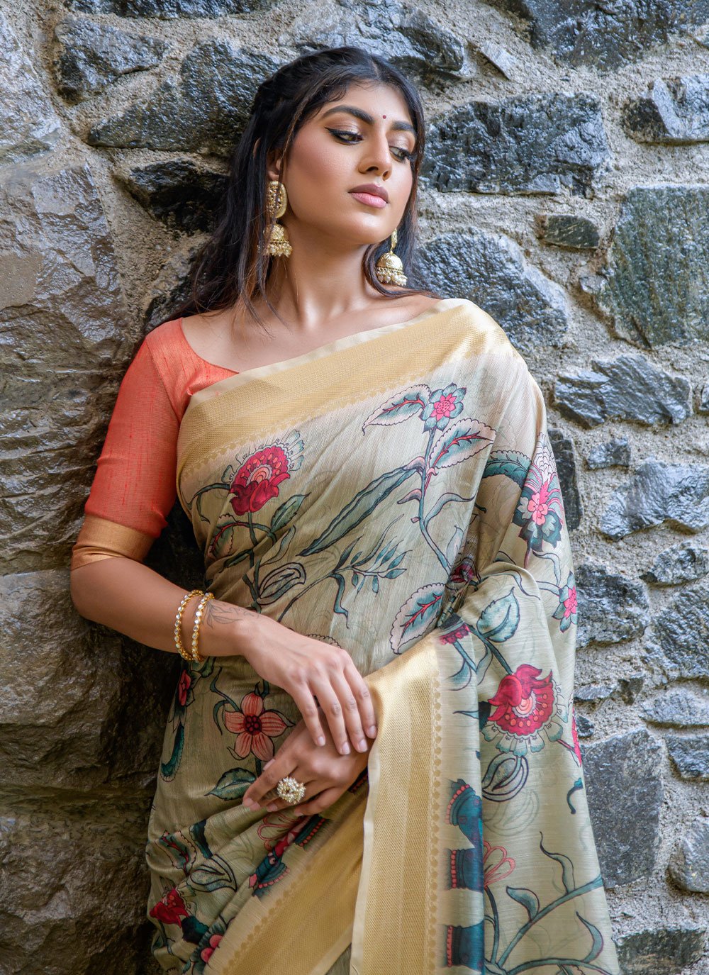 Classic Handloom Silk Tussar Silk Blue Print Saree