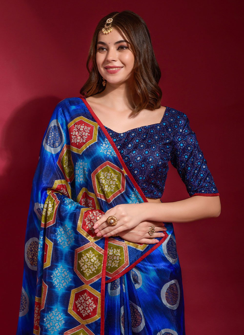 Trendy Saree Silk Blue Foil Print Saree