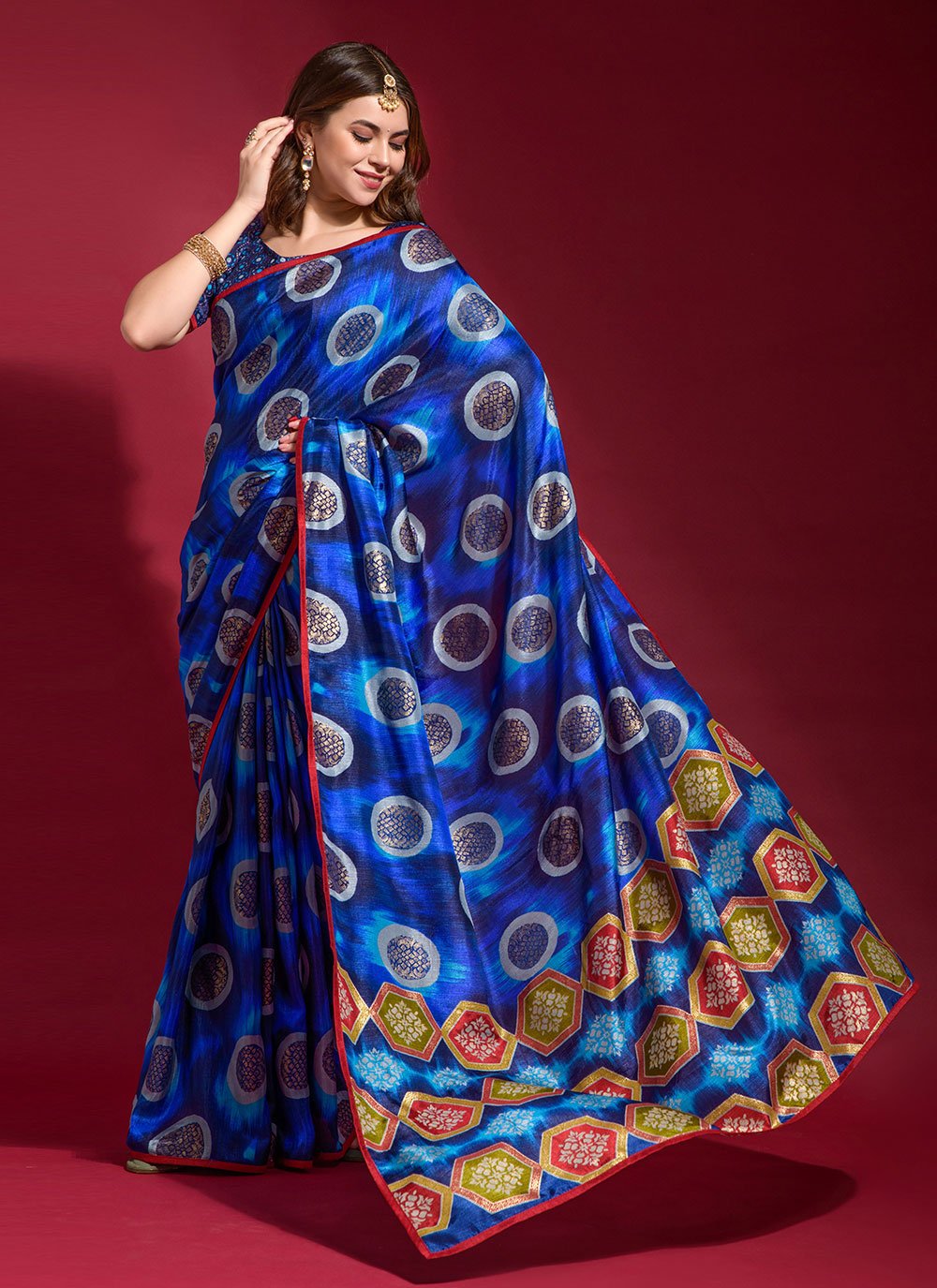 Trendy Saree Silk Blue Foil Print Saree