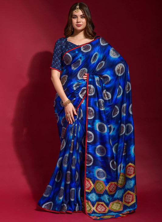 Trendy Saree Silk Blue Foil Print Saree