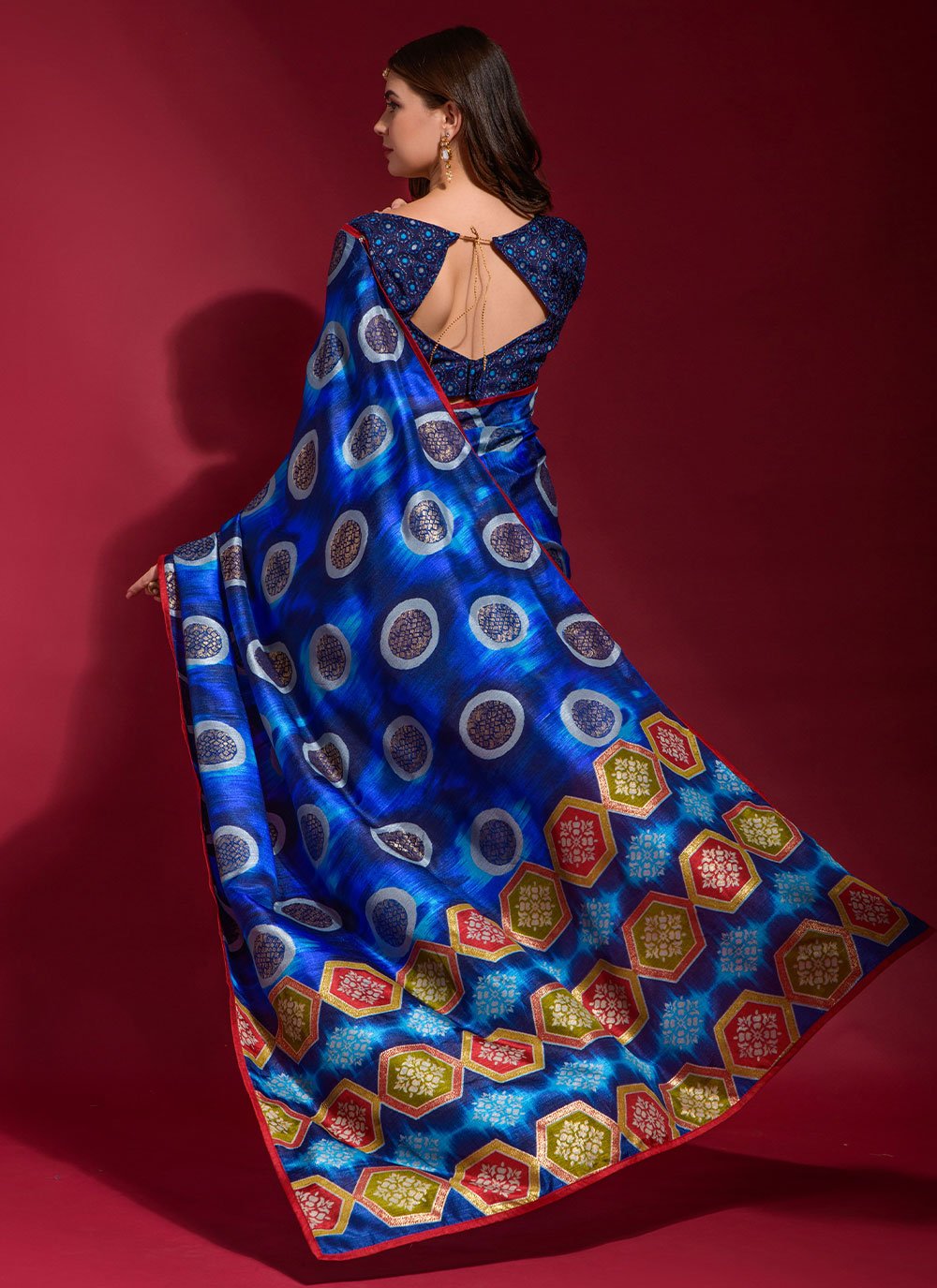 Trendy Saree Silk Blue Foil Print Saree