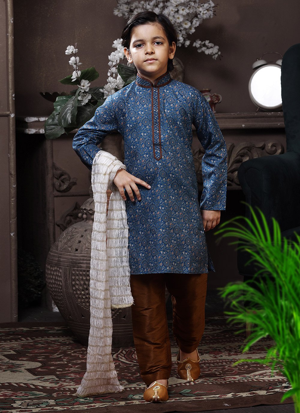 Kurta Pyjama Cotton Blue Print Kids