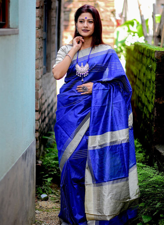 Contemporary Raw Silk Blue Weaving Saree