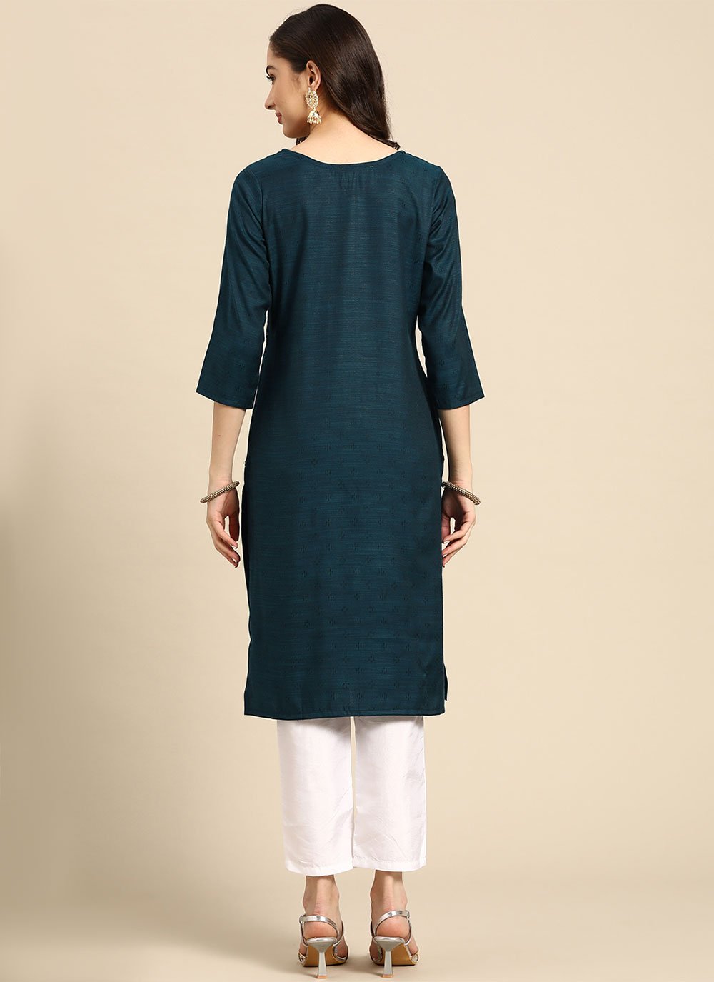 Designer Kurti Rayon Blue Embroidered Kurtis