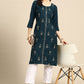 Designer Kurti Rayon Blue Embroidered Kurtis