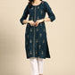 Designer Kurti Rayon Blue Embroidered Kurtis