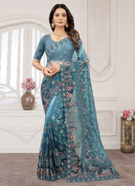 Trendy Saree Net Blue Cord Work Saree