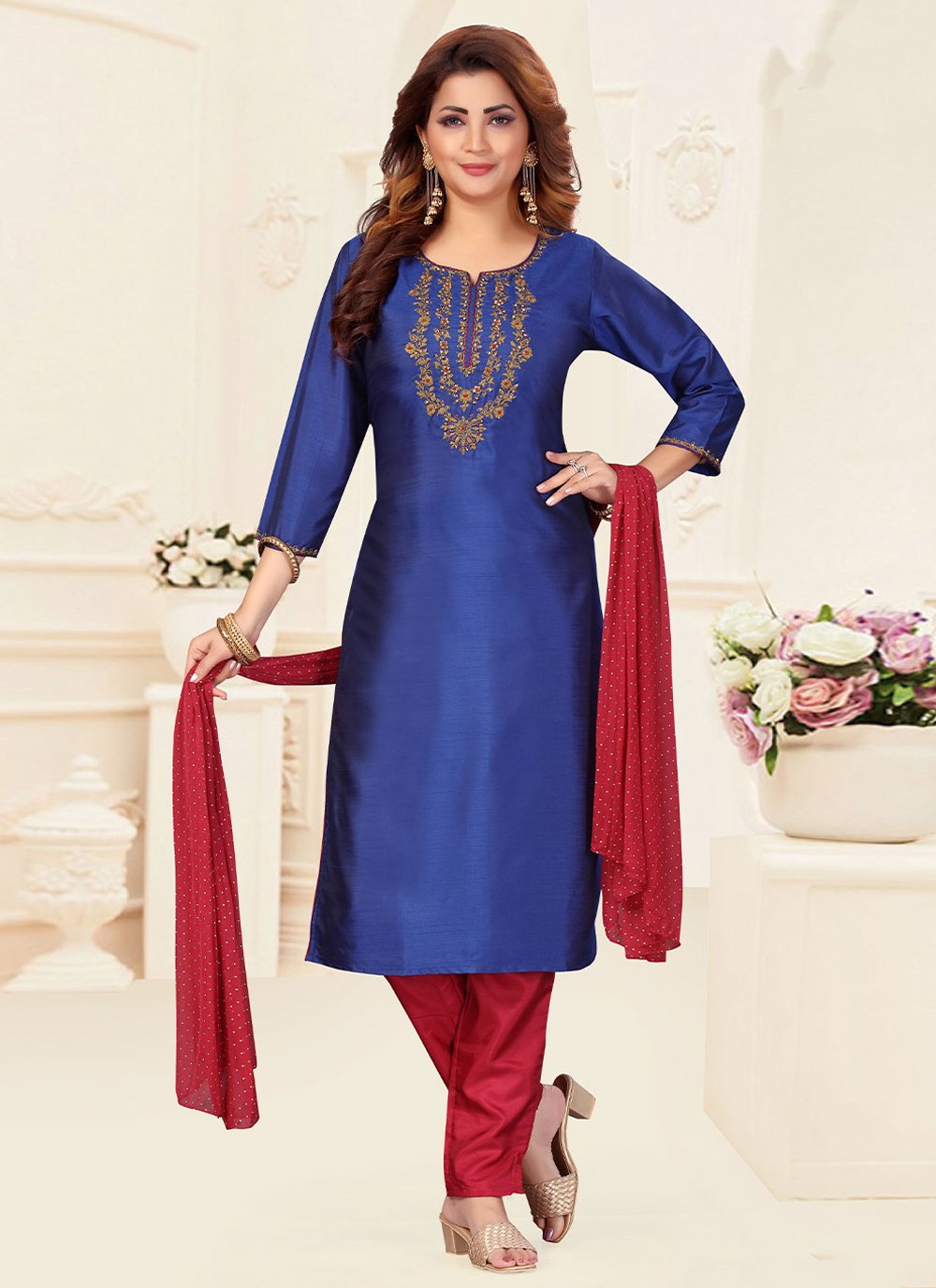 Trendy Suit Chanderi Blue Embroidered Salwar Kameez