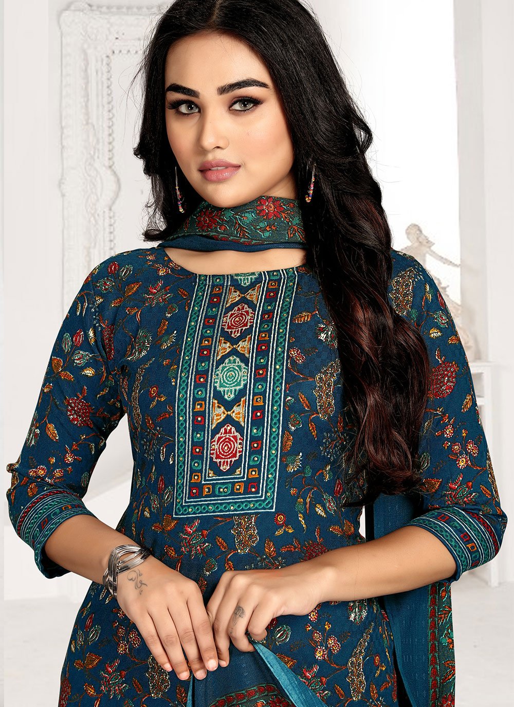 Salwar Suit Pashmina Blue Print Salwar Kameez