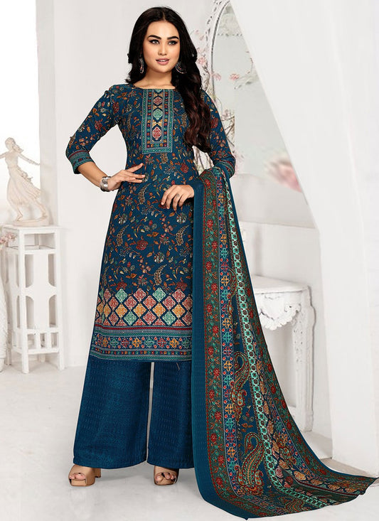 Salwar Suit Pashmina Blue Print Salwar Kameez