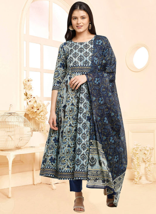 Salwar Suit Cotton Blue Print Salwar Kameez