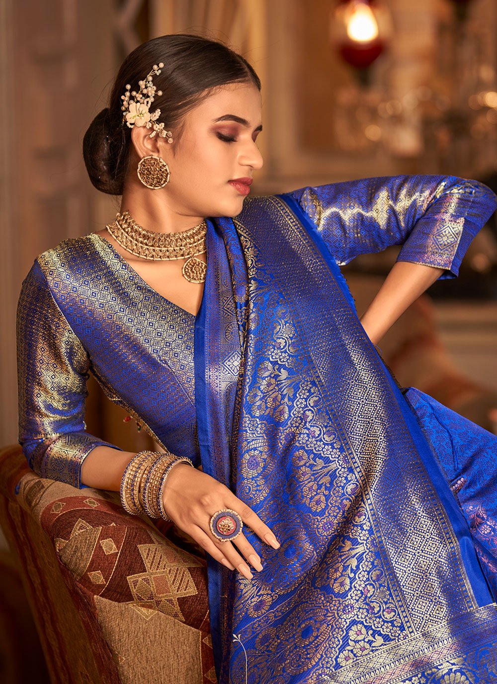 Classic Kanjivaram Silk Blue Zari Saree