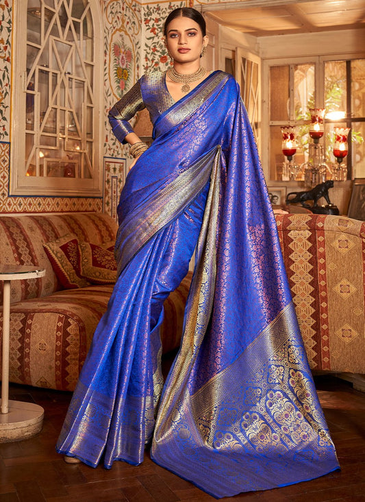 Classic Kanjivaram Silk Blue Zari Saree