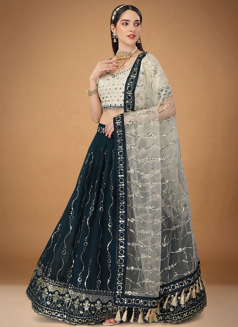 Lehenga Choli Faux Georgette Blue Embroidered Lehenga Choli