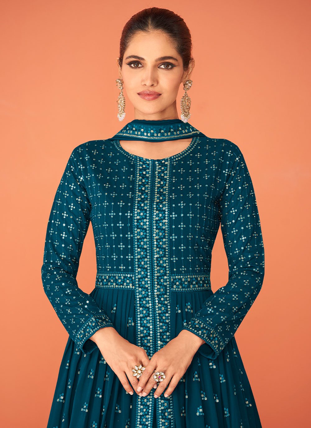 Salwar Suit Georgette Blue Embroidered Salwar Kameez