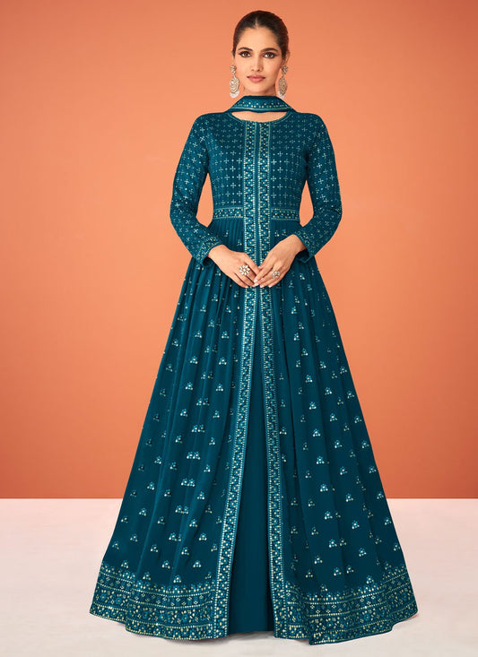 Salwar Suit Georgette Blue Embroidered Salwar Kameez