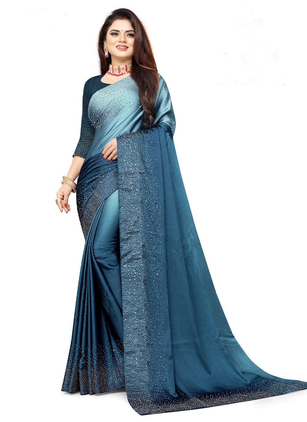 Classic Satin Blue Lace Saree