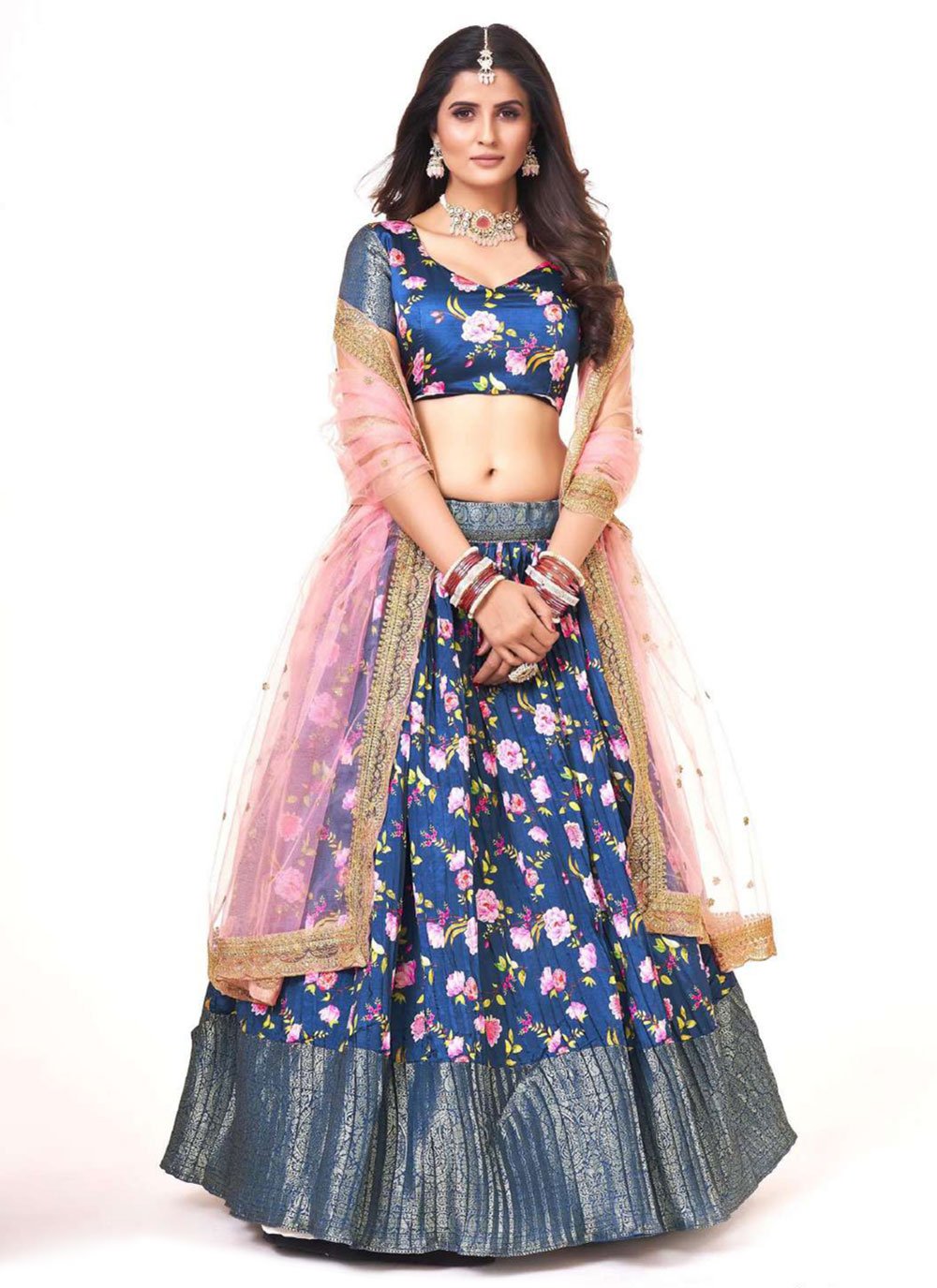 Lehenga Choli Silk Blue Digital Print Lehenga Choli