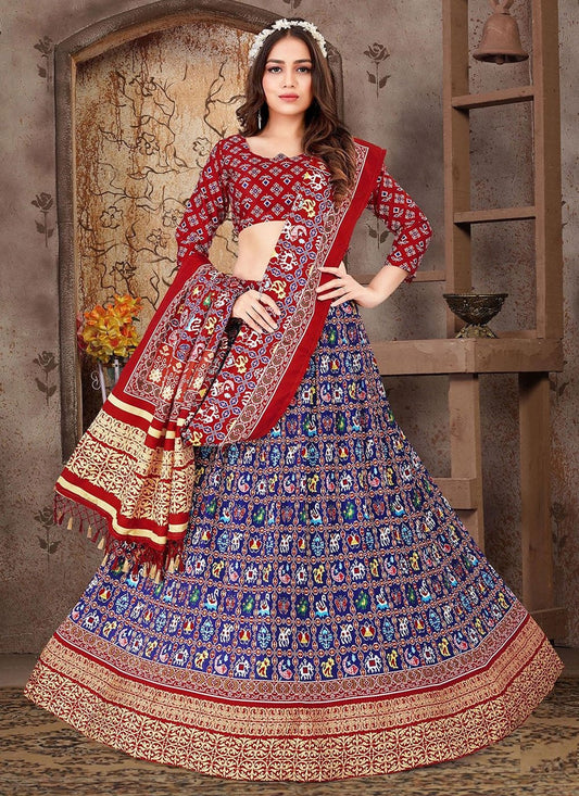 Lehenga Choli Satin Silk Blue Print Lehenga Choli