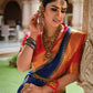 Classic Satin Silk Blue Patch Border Saree