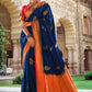 Classic Satin Silk Blue Patch Border Saree