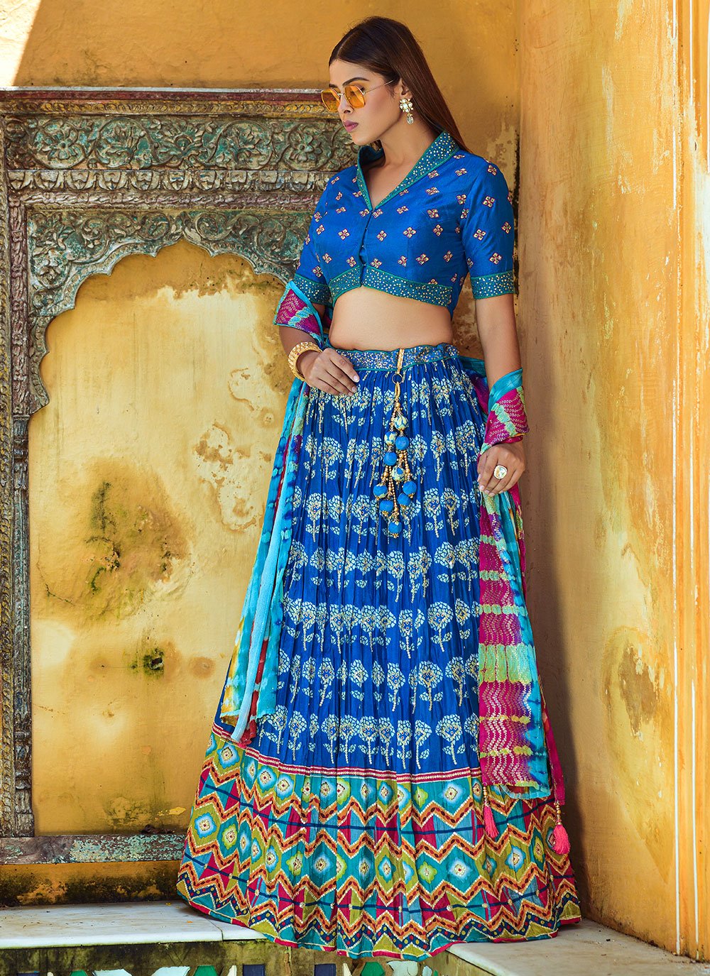 Lehenga Choli Viscose Blue Digital Print Lehenga Choli