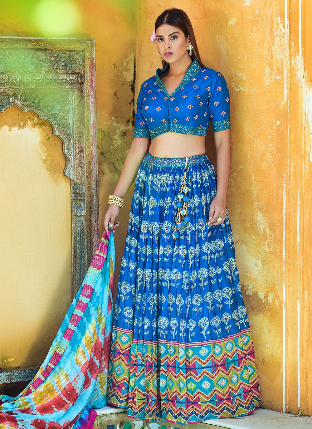 Lehenga Choli Viscose Blue Digital Print Lehenga Choli