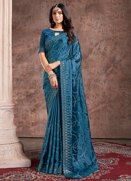 Contemporary Silk Blue Patch Border Saree