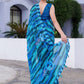 Designer Faux Georgette Blue Digital Print Saree