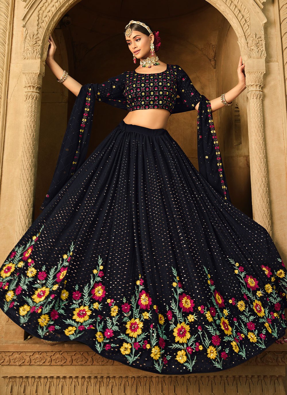 Lehenga Choli Georgette Blue Embroidered Lehenga Choli