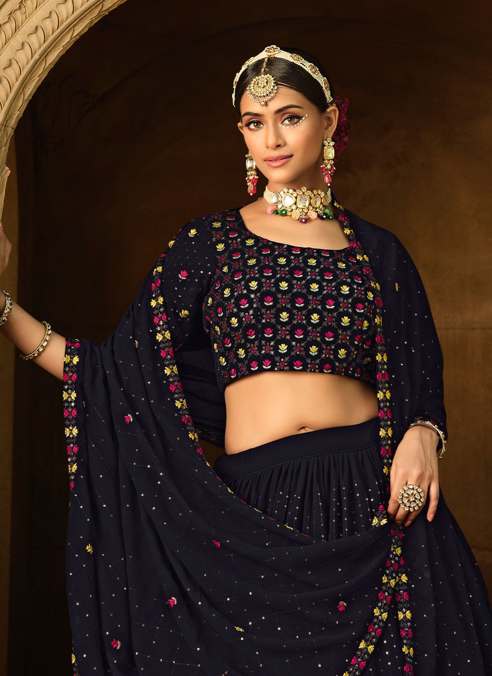 Lehenga Choli Georgette Blue Embroidered Lehenga Choli