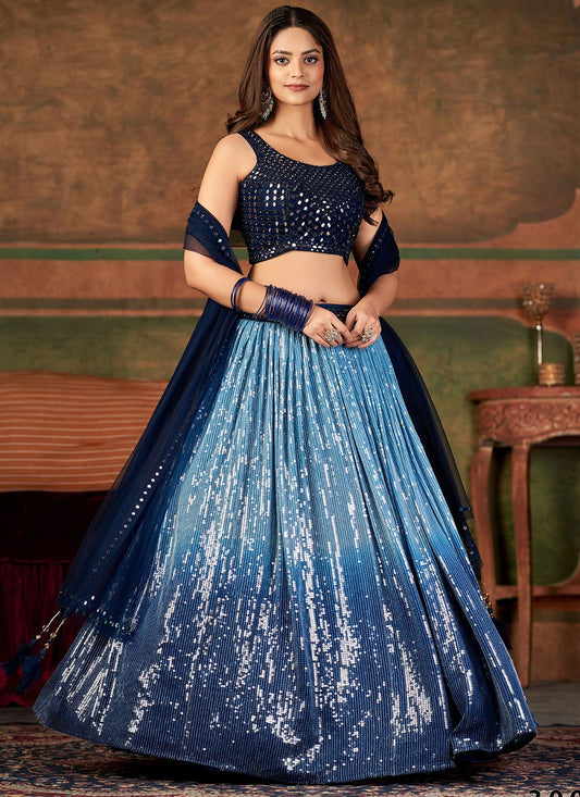 Readymade Lehenga Choli Pure Georgette Blue Embroidered Lehenga Choli