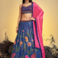 Lehenga Choli Chinon Silk Blue Print Lehenga Choli